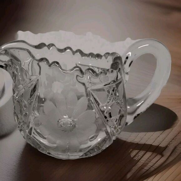 Brilliant Cut Crystal Glass‎ Cream and Sugar Set - Sawtooth Rim Vintage - Picture 8 of 10